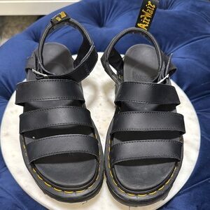 Dr. Martens Black Sandals with Yellow Stitching